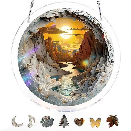 Window Hanging Ornament Suncatcher Puzzle Stained Glass Effect Decorative Light Shadow Art Piece for Balcony Window Decor Gift