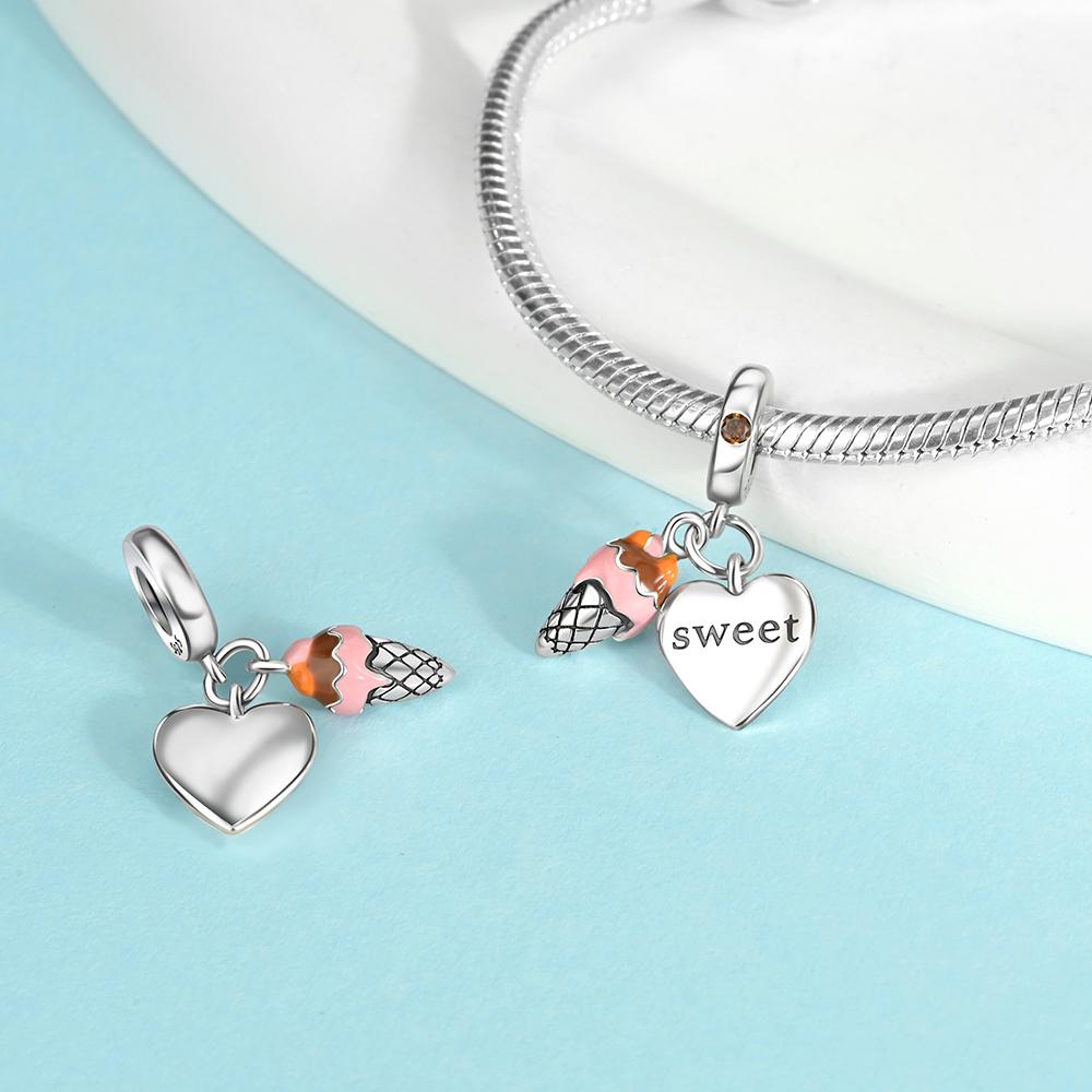 Ahthen copper Bead Charms ice cream Dangle Charm fit Snake Chain Bracelets Necklaces for Women Jewellery Making