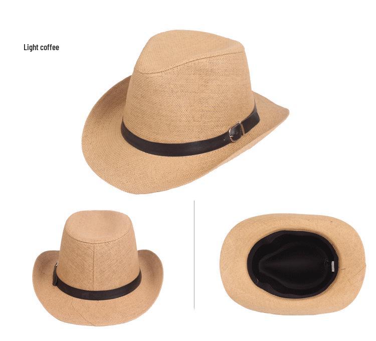 Unisex Solid Color Straw Jazz Hat - Outdoor Sun Protection for Men & Women