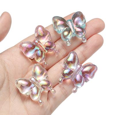 Akrylové barevné korálky s rovným otvorem, UV pokovené, 29 mm, transparentní, pokovené, barevné korálky ve tvaru motýla, ručně vyrobené, DIY, řetízek na mobilní telefon, zavěšení do auta, příslušenství