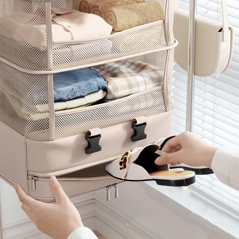 Portable Hanging Suitcase Organizer With Multiple Compartments Foldable Travel Packing Cube For Clothes Toiletries