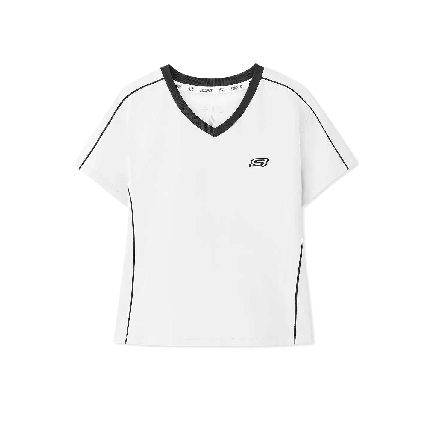 Skechers Solid Color V-Neck Breathable Regular T-Shirt Women tops L226W135-0019 S