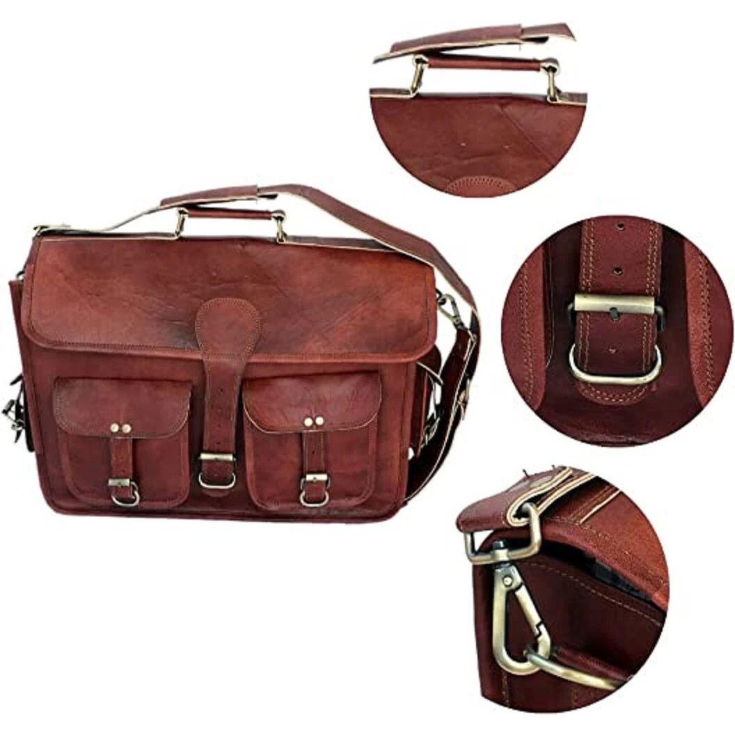 

Винтажная мужская кожаная сумка-портфель через плечо для ноутбука, сумка-мессенджер 18 x 14 x 6 in