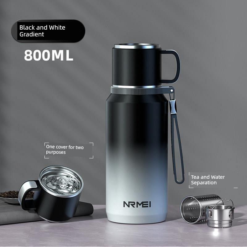 German Large-Capacity Thermos Cup 316 Stainless Steel Water Cup Men s Portable Tea Brewing Kettle Tea-Water Separation Tea Cup [Upgrade 316] Aurora black 800ml (tea separation)