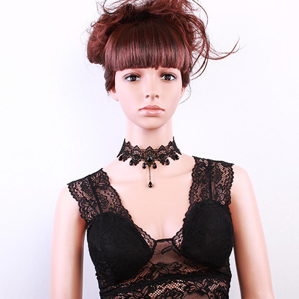 Elegant Lace Choker Necklace for Women Punk Styles Choker with Crystal Decors Perfect for Halloween and Cosplay Party