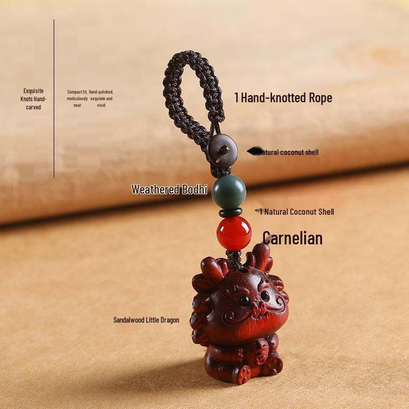 Exquisite Dragon Year Green Sandalwood Keyring & Phone Chain Pendant