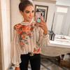 2023 Fashion Women Vintage Chiffon Boho Blouse Floral Print Cream Lantern Long Sleeve O-neck Elegant Chic Loose Shirts 20041