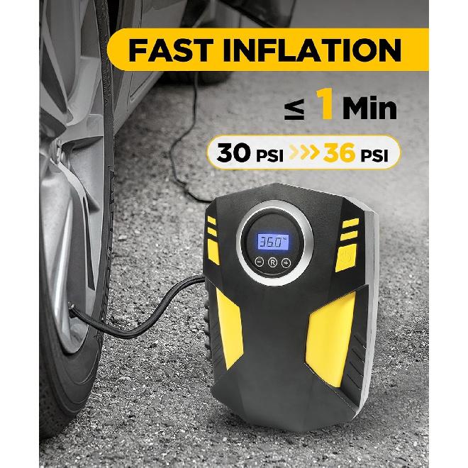 Tire Inflator Portable Air Compressor, 12V DC Car Tire Pump with Digital Pressur
