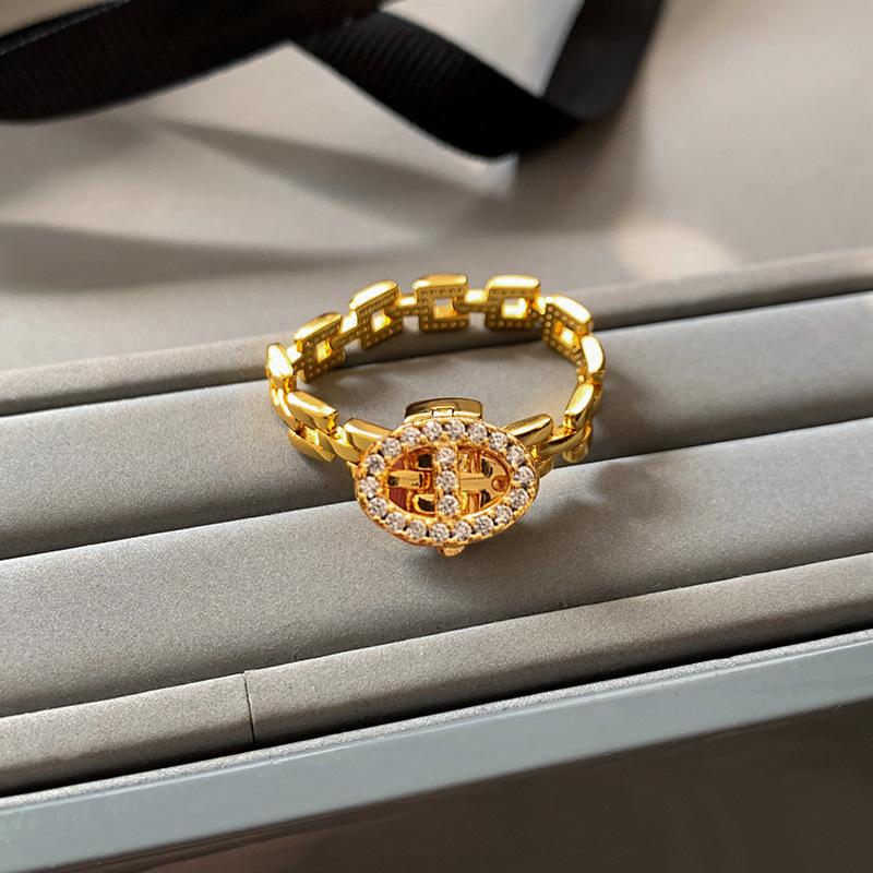 Micro-inlaid zircon gold silver strap bracelet women s open ring hand