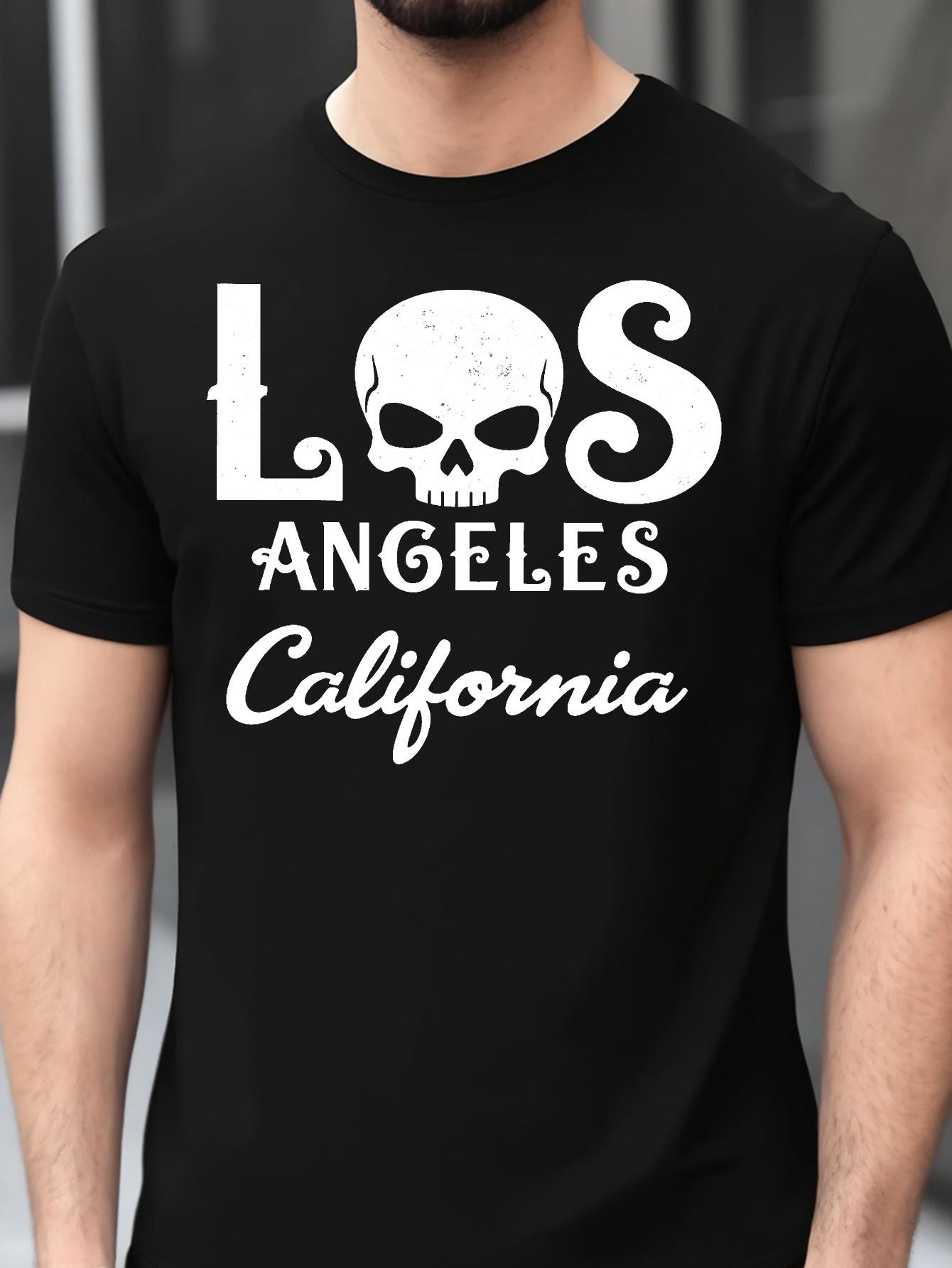 62416 Los Angeles California Graphic Print T-shirt - Navy Blue Cotton Blend Micro-Stretch Knit XXXXL