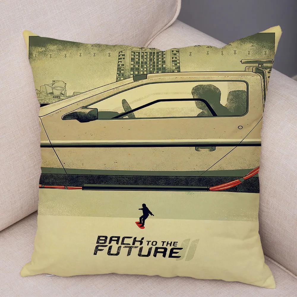 Cartoon Klassiker Film Kissenbezug Deko Zurück in die Zukunft Kissenbezug Superweicher Plüsch Kissenbezug für Sofa Zuhause Auto 45x45cm