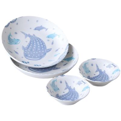Mino Ware Porcelain Namima No Jinbei of Set of Diameter X Made In Japan Ale-net Plate, Medium, (Wave Waves) - 19.5cm 3.8cm Height,
