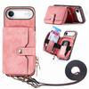 For iPhone Air PU Leather Phone Back Cover with Zipper Card Holder and Long Strap