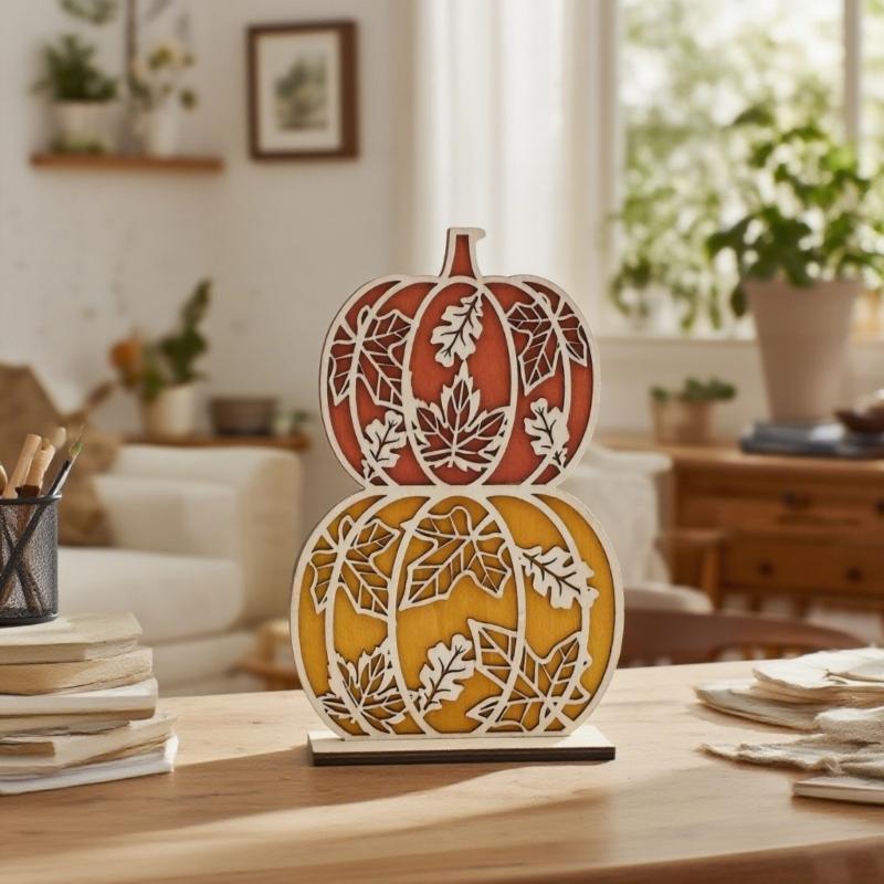 Fall Wooden Table Signs with Led Light r Autumn Thanksgiving Tiered Tray Decors Tabletop Centerpieces Pumpkin Block Sign