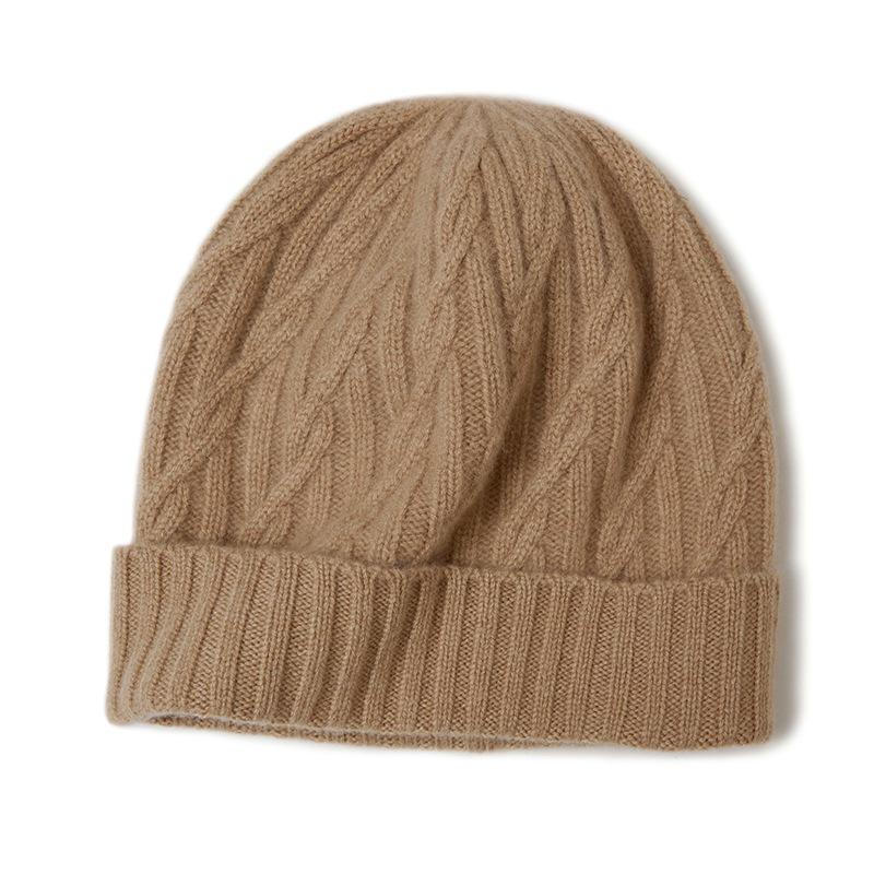 Women's Pure Cashmere Cable Knit Beanie - Warm, Windproof with Ear Protection for Autumn/Winter