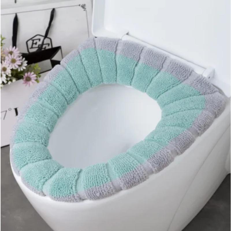 Cálida funda para asiento de inodoro, alfombrilla para baño, decoración del hogar, cojín para inodoro de punto grueso lavable, almohadillas para inodoro, accesorios suaves de calentador de dibujos animados