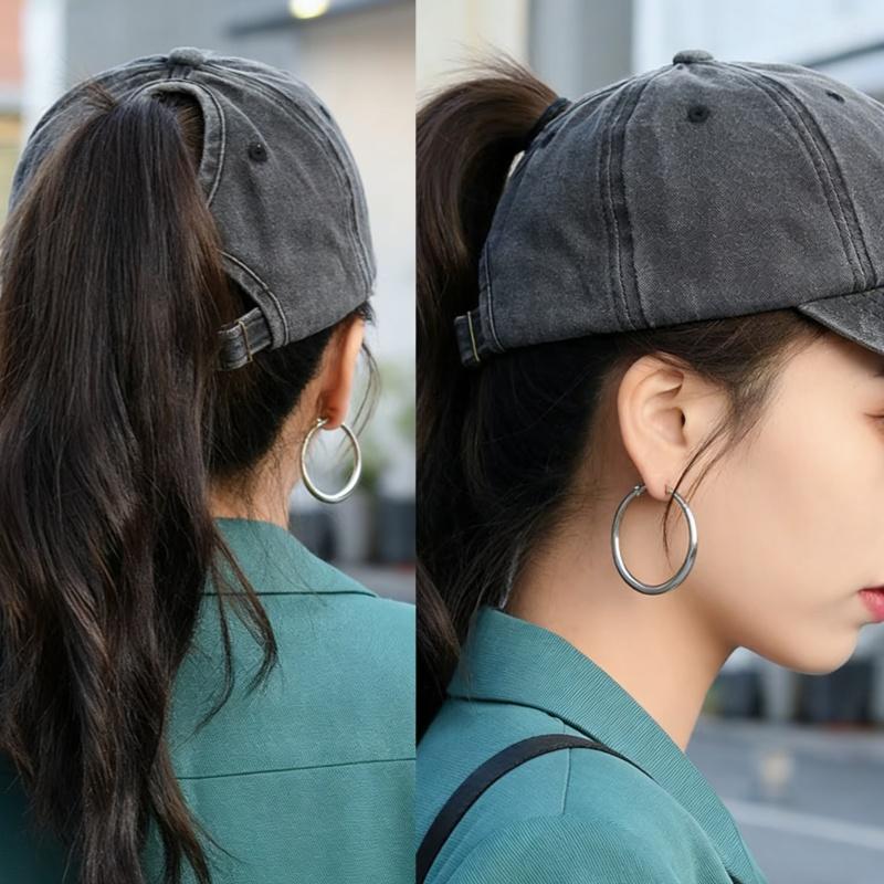 1Pc Spring Summer Sun Hat Retro Ponytail Baseball Cap Washed Vintage Running Outdoor Sports Hat Trendy Duckbill Cap Hip Hop Cap
