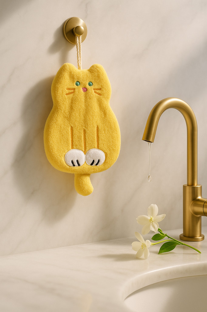 Kitchen Bathroom Cartoon Hand Towels Thickened Absorbent Coral Velvet Can Be Hung with Hand Towels