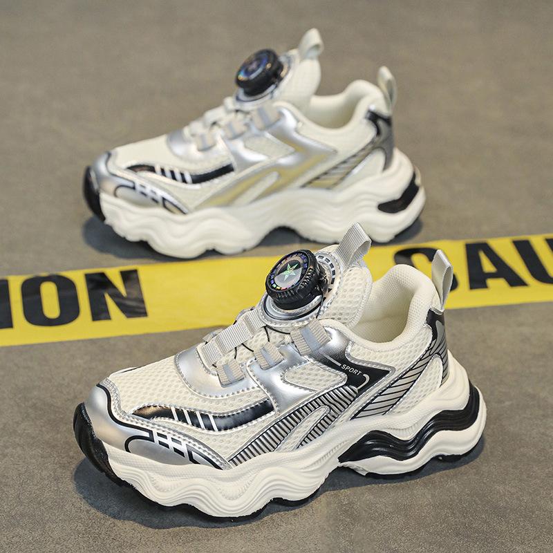 Summer breathable primary school students mesh button sports shoes lace-free girls non-slip wear-resistant lightweight sports running shoes