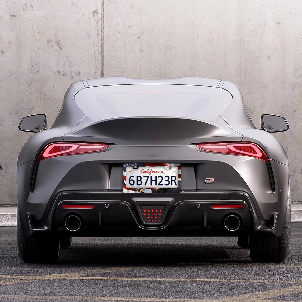 American Flag Eagle License Plate Frames - 2 Pcs Set 2 Holes Stainless Steel Metal Auto Car Accessories Decoration License Plate Frame Cover Size