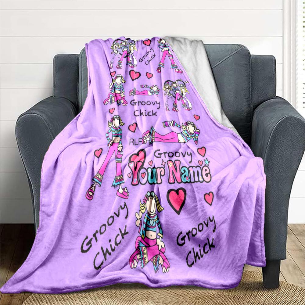 1PC Groovy Chick Custom Name Patterned Flannel Blanket Suitable For All Seasons For Home Decor Warmth And Comfort Gifts Holiday Present