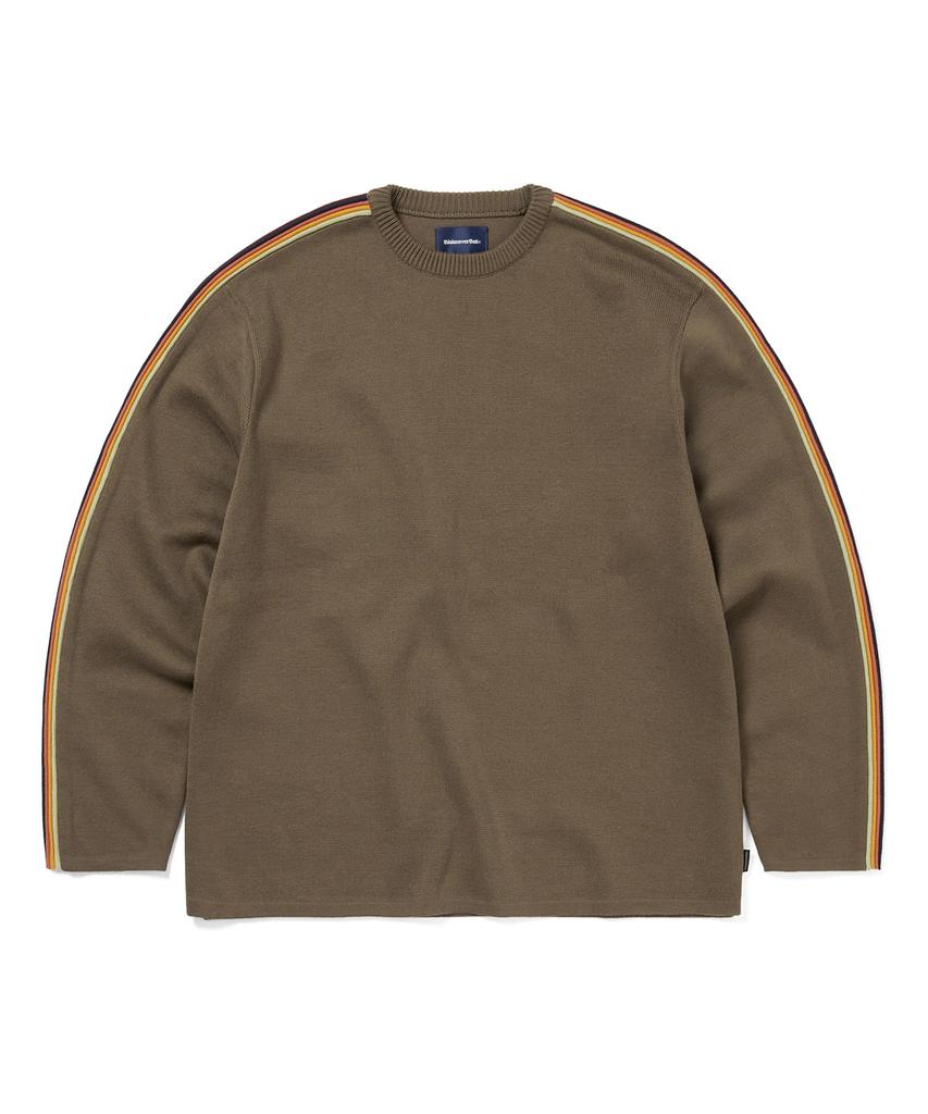 THISISNEVERTHAT Striped Sleeve Knit Crew Brown