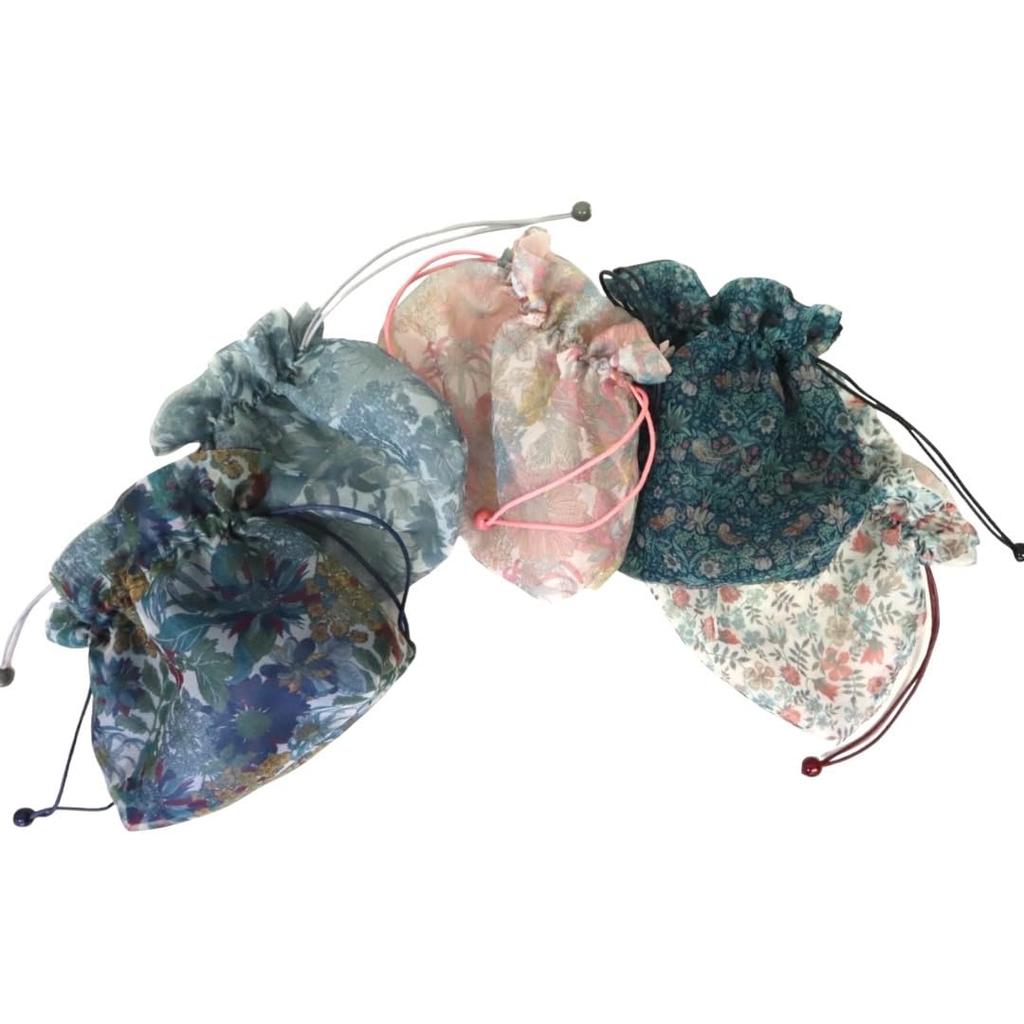 Liberty Organza Drawstring Pouch Made in Belle Blanche Angelica [Net Organza] Japan, (Small, Navy)