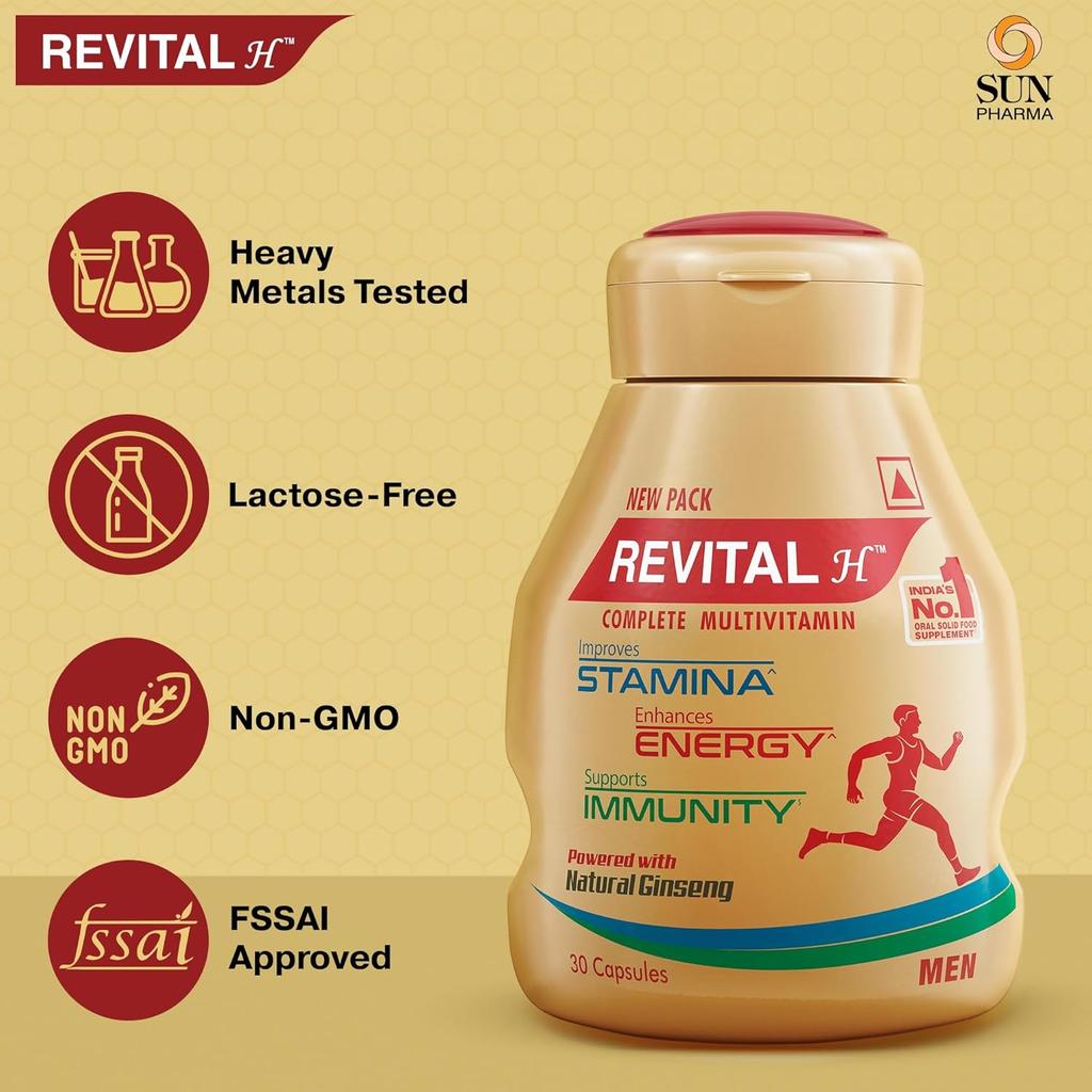 Revital H Multivitamin For Men 30 Capsules With Natural Ginseng Zinc Vitamins Minerals Daily Energy