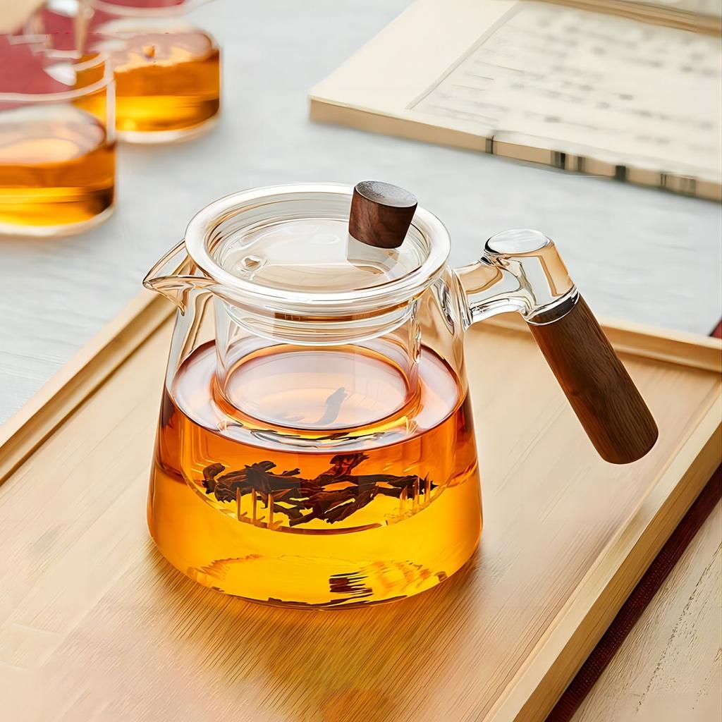 600ml Glass Tea Kettle With Removable Infuser Teapot Blooming And Loose Leaf Tea Maker Heat-resistant Teapot With Wood Handle