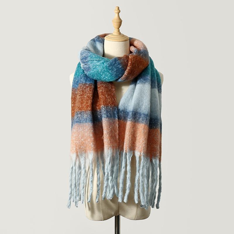 Striped scarf women's autumn and winter mohair color warm versatile shawl atmosphere scarf trendy fashion
