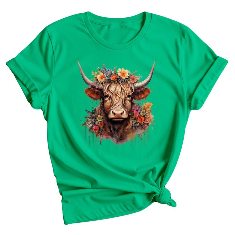 Highland Cow Sunflower Floral Milk Farm Scottish Funny Unisexs TShirts Top S