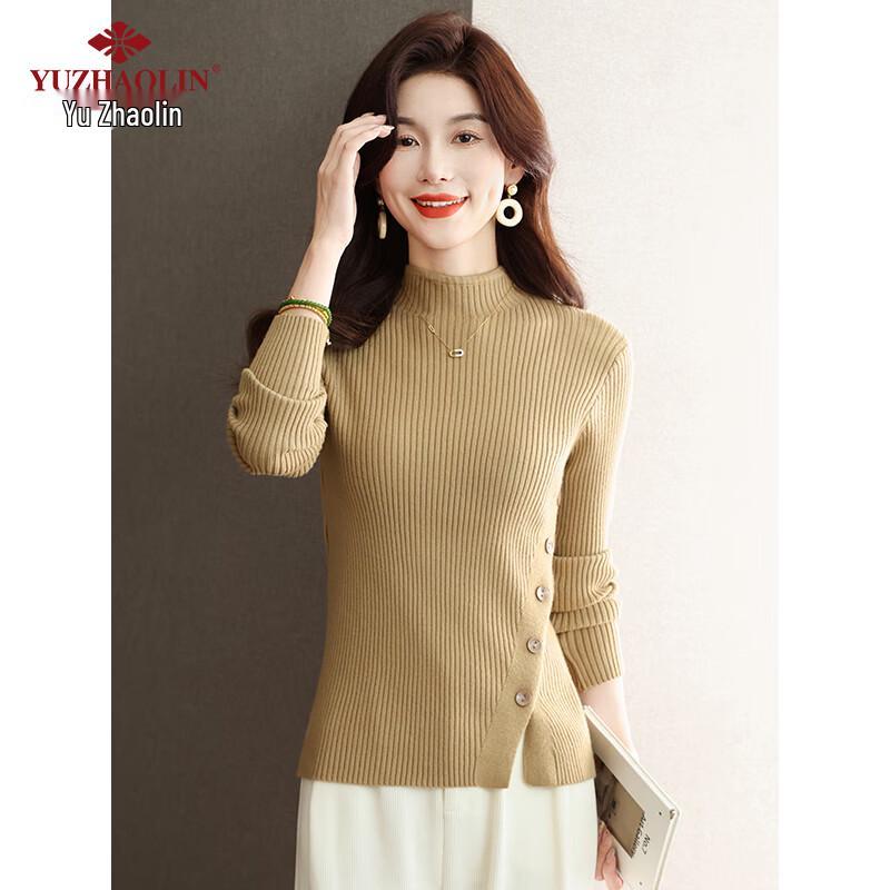 Yuzhaolin Women's Ribbed Half-High Collar Knit Sweater