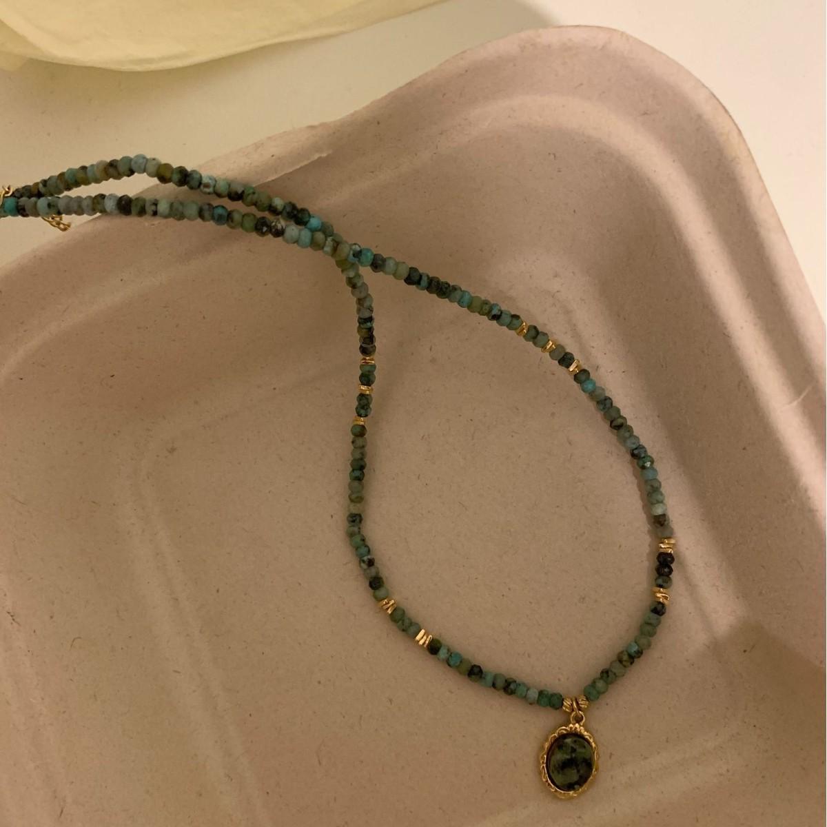 Lake Green Butterfly Natural Stone Beaded Necklace for Anniversary Bohemian Styling bead зелёный