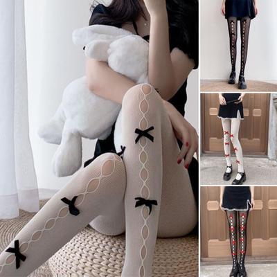 Women Lolita Pantyhose Bow-knot Decor Dress-up Skinny Anti-slip Women Lolita Pantyhose Stage Show Garment
