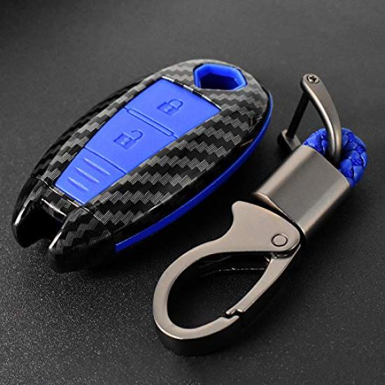 Ontto Suzuki Smart Key Case Key Cover Key Holder Protects Keys from Dirt and Scratches Stylish Carbon Fiber Pattern Protects Keys and Remotes Suitable синий