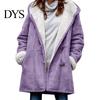 Autumn Coat Lady Winter with Hood And Pockets Thickened Fleece-lined Faux Suede Outerwear Mid Length Thermal Jacket Long Sleeve Outdoor Casual