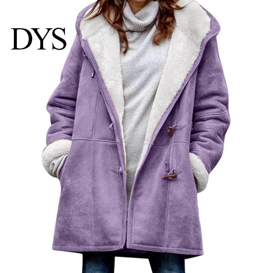 Autumn Coat Lady Winter with Hood And Pockets Thickened Fleece-lined Faux Suede Outerwear Mid Length Thermal Jacket Long Sleeve Outdoor Casual