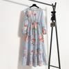 Fashion Long Sleeve Floral Printed Chiffon Dress Women Elegant Loose A-line Casual Long Dress Female High Waist Ruffled Office Lady Dress 1030