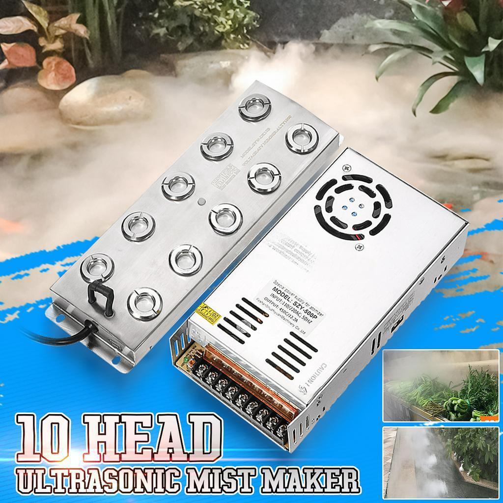 

5000mL/H 10 Head Fogger Humidifier Greenhouse Aeromist Hydroponics with Switching Power Supply Ultrasonic Mist Maker