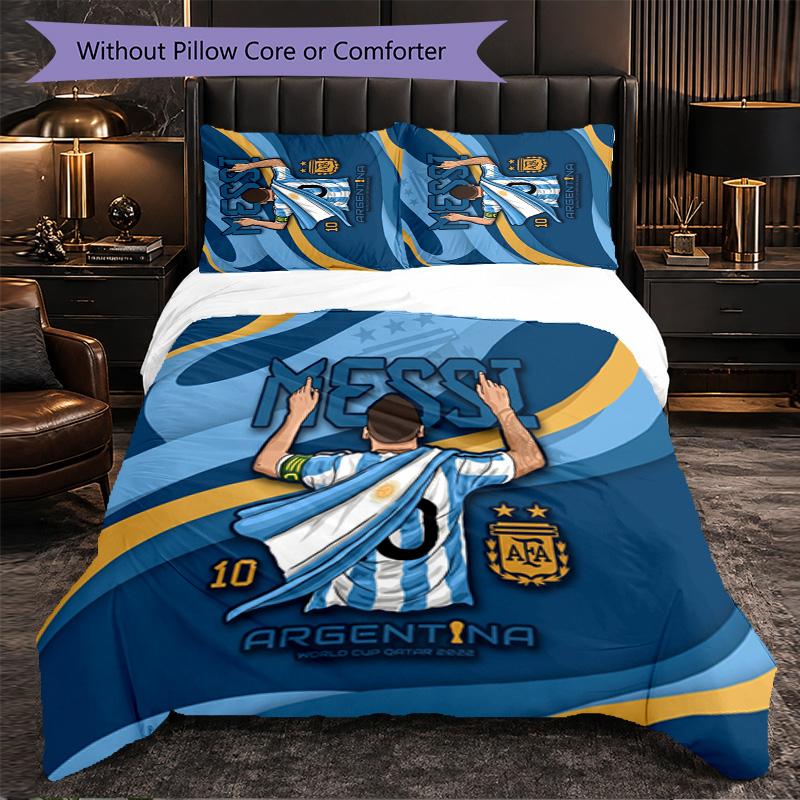 Argentina Football Pattern 3 Pieces Bedding Set Soft Microfiber Duvet Cover with Pillow Cases for Bedroom