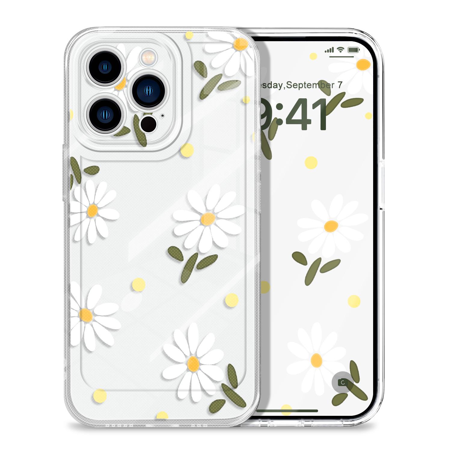 

Graceful Daisies Transparent Phone Case For iPhone 13 12 11 X XR XS 8 7 6 Pro Max Plus Mini Soft TPU Cover iPhone 7Plus(8Plus)