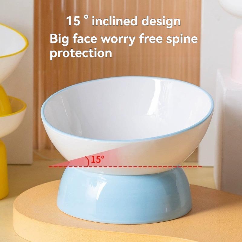 Elevated Ceramic Cat Bowl, Raised Slow Feeder for Cats & Small Dogs, Anti-Choking Neck Guard, Multiple Colors, Non-Slip Bowl