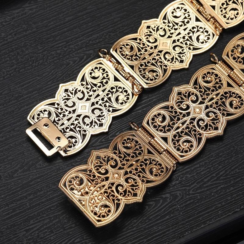 Traditional Hollowed Out Belt Moroccan Caucasus Robe Belt Antique Waistband for Wedding Rhinestones Carving Corset Belt