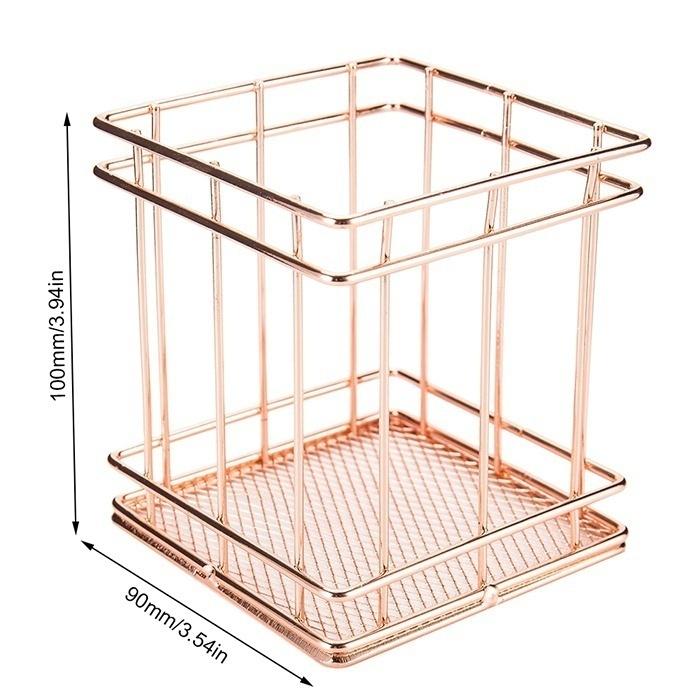 1pcs Rose Gold Hollow Metal Pen Holder Case Organizer Office Desk Stationery Decor