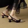 Passende Schafsleder-Taschenhenkel-Sandalen Damen quadratische Zehenpartie dicker Absatz High Heels Temperament Muse-Stil Sommer
