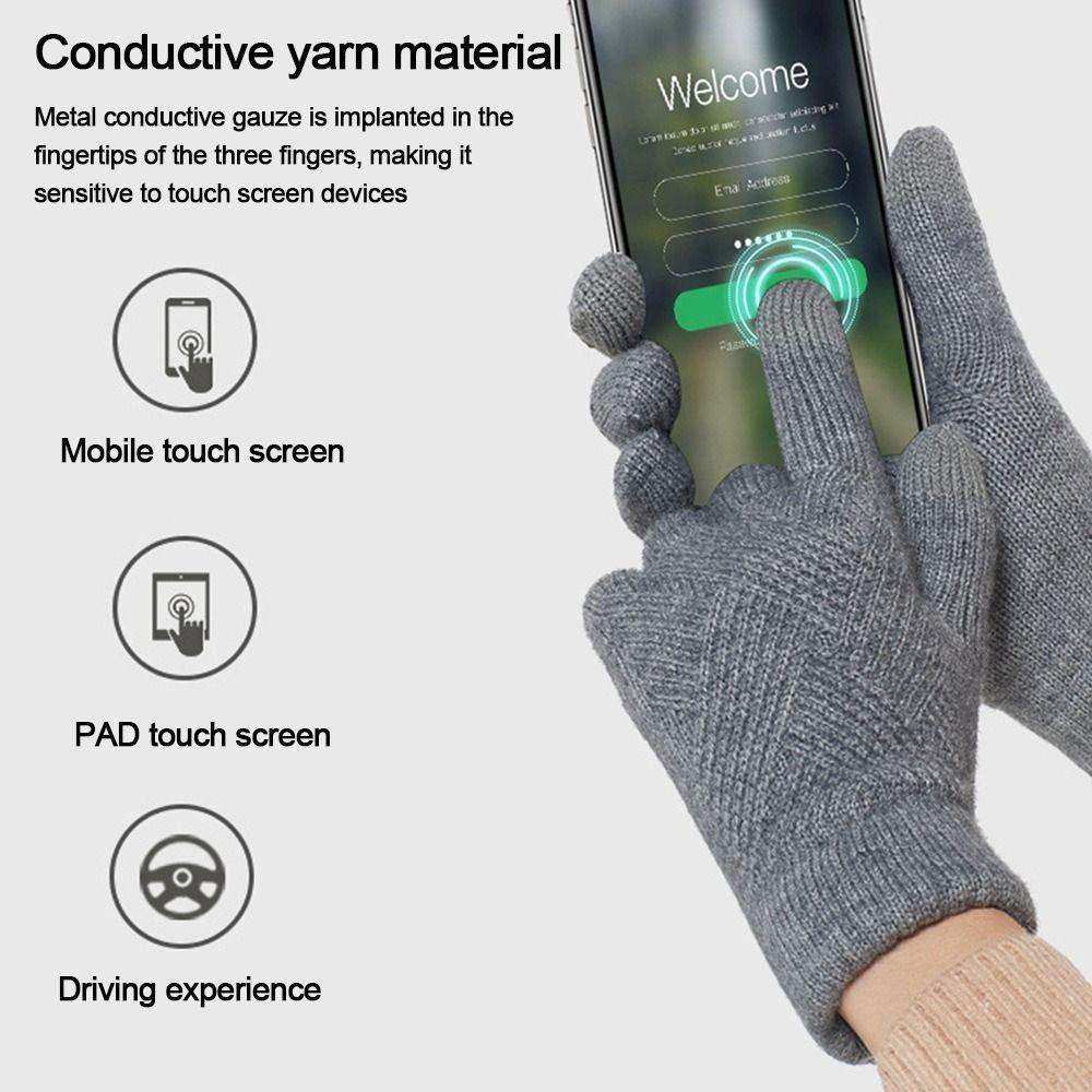 Touchscreen Design Warm Knitted Gloves Plus Velvet Windproof Full Finger Gloves Solid Color Thicken Cycling Gloves