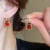 Red Bow Coin Purse Earrings: Silver Needle Retro Snake Lock Studs, New Year High-End Ear Jewelry.