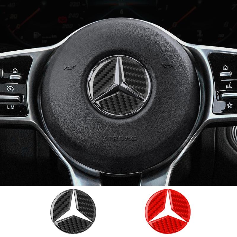 GLC GLB 45/49mm Carbon Fiber Car Steering Wheel Emblem Sticker For Mercedes Benz AMG W206 W204 W205 W212 W213 W221 W222 W223 W2
