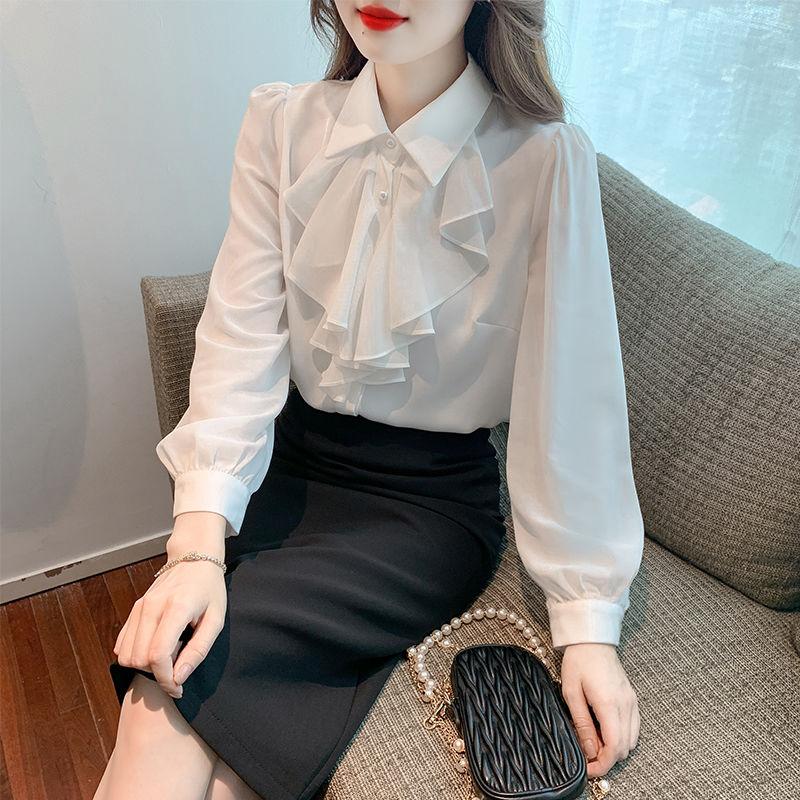 Temperament Chiffon Blouse Women's Spring Autumn New White Shirt Fashion Long Sleeve OL Bottoming Top
