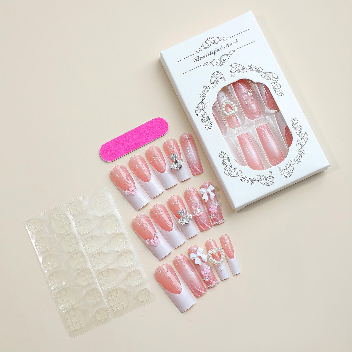 

Pink Fairy Press-On Nails: Detachable Bow & Flower French Tips